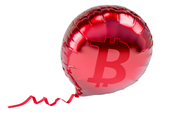 Deflating Red Bitcoin Balloon with a Piercing Arrow, Symbolizing Cryptocurrency Market Crash and Instability.