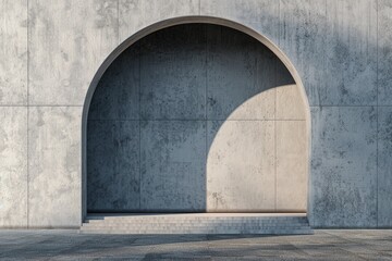 An arched empty concrete wall defines this buildings exterior, simplicity in architecture - obrazy, fototapety, plakaty