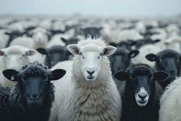 Contrast in Unity: Black and White Sheep Gathering. Concept Black and White Photography, Sheep...