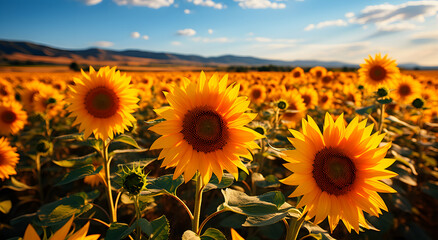 Fototapeta premium View of different yellow sunflower flowers