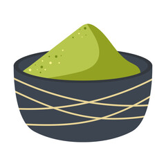 Matcha green tea powder in a bowl. Vector illustration.