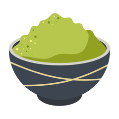 Matcha powder in a bowl. Vector illustration.