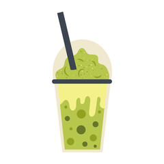 Matcha Boba tea in a cup with a straw. Drink green tea. Vector extensions