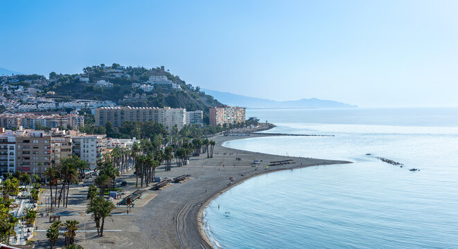 Panoramic cityscape from San Miguel castle in the sunny morning in Almunecar, Spain