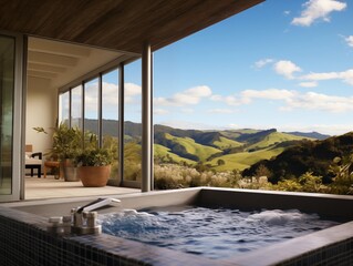 A Relaxing Jacuzzi Overlooking Rolling Hills at Dusk