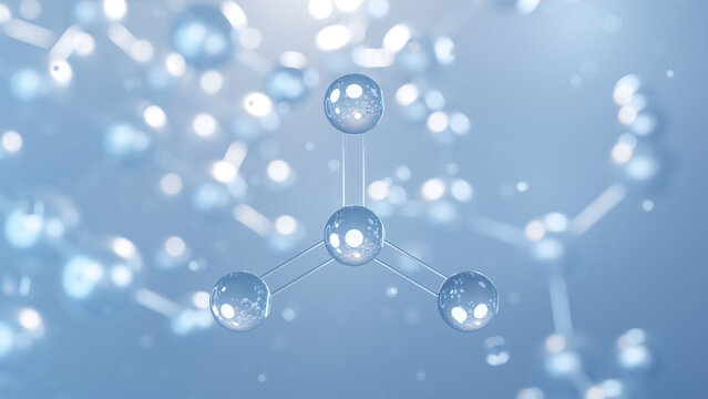 sulfur trioxide molecular structure 3d, flat model, sulfur oxide, structural chemical formula view from a microscope