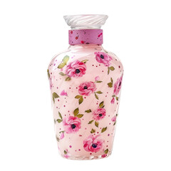 Floral Lotion Bottle with Pink Roses Design, Representing Personal Care and Beauty Products Concept.