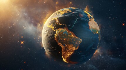 Glowing earth soccer ball represents global unity - Powered by Adobe