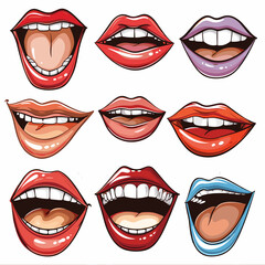 vector set of character lips on white background .Generative AI