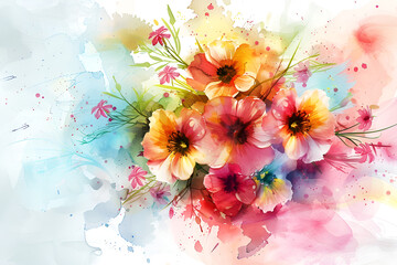 Abstract flowers watercolor painting. Spring multicolored flowers. Abstract Floral Artwork in Watercolor