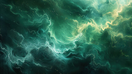 Fototapeta na wymiar shining green and black wavy abstract background with smoke