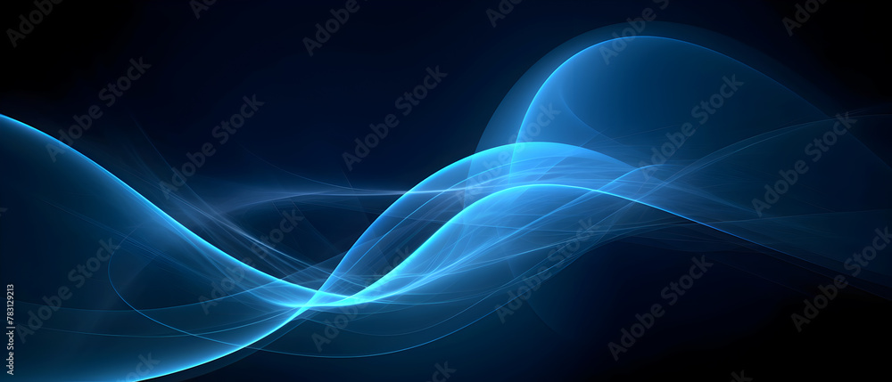 Poster abstract dark blue background with light waves and geometric structures. graphical representation of