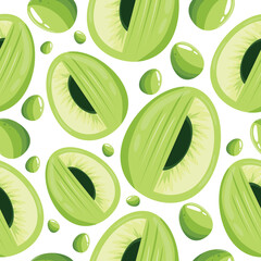 Easter seamless pattern with decorated eggs with gooseberry and colorful eggs for holiday poster, textile or packaging	