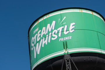 Fototapeta premium water tower at Steam Whistle brewery located at 255 Bremner Boulevard at Roundhouse Park in downtown Toronto, Canada