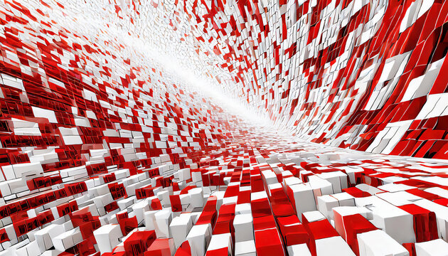 abstract background with red and white cascading squares 3d effect