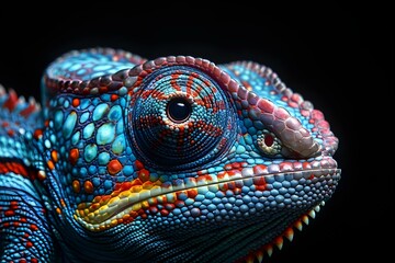 Colorful Chameleon Majesty: A Vibrant Minimalist Portrait. Concept Art Photography, Wildlife Portraiture, Chameleon Aesthetics, Vibrant Minimalism, Colorful Nature - obrazy, fototapety, plakaty