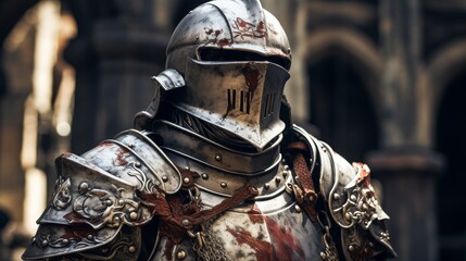 A medieval knight with a visible scar from battle - obrazy, fototapety, plakaty
