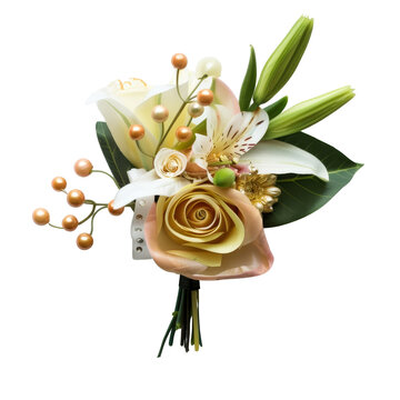 Elegant Handheld Floral Corsage with Rose and Lilies, Symbolizing Celebration and Ceremony.