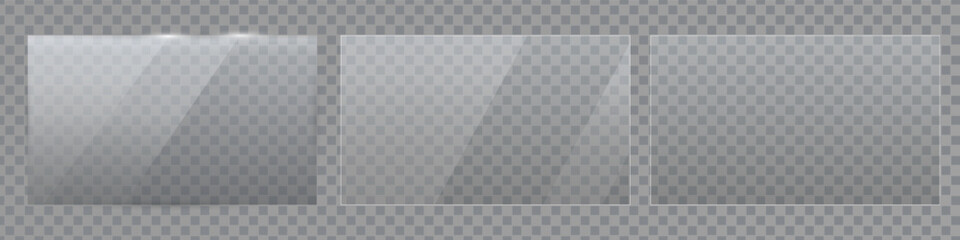 Vector glass frame. Isolated on transparent background. Glass banner realistic 