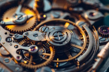 Gears and cogs in clockwork watch mechanism. Watch repair and horologists instruments
