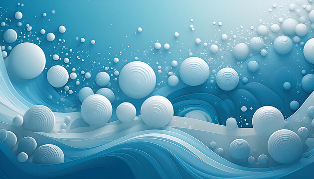 abstract white 3d bubbles wave pattern on blue background with copy space