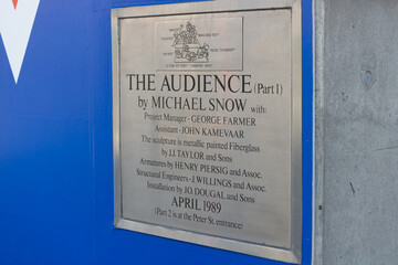 Fototapeta premium plaque at site specific public sculpture known as The Audience (Part 1) by Michael Snow located at 1 Blue Jays Way at the Rogers Center (baseball field) in downtown Toronto, Canada