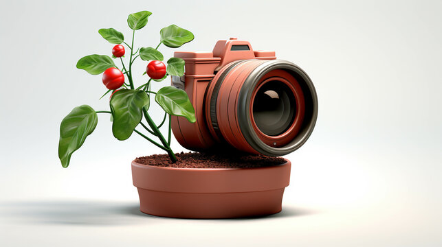 photo camera and plant  high definition(hd) photographic creative image