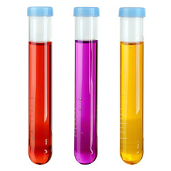 Three Test Tubes with Colorful Liquids, Representing Chemical Analysis in a Laboratory Setting.