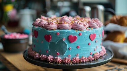 Beautifully Decorated Cake Showcasing Love and Care for a Special Occasion - obrazy, fototapety, plakaty