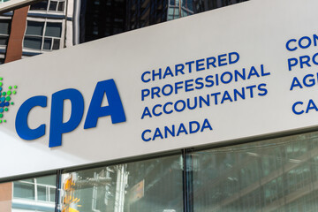 Fototapeta premium exterior sign of Chartered Professional Accountants of Canada located at 277 Wellington Street West in Toronto, Canada