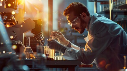 A man in a lab is diligently working on a pipe, using tools and equipment to inspect and repair it. His focus is evident as he conducts experiments and tests, ensuring precision and accuracy in his wo