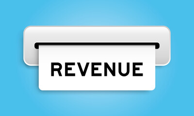 White coupon banner with word revenue from machine on blue color background