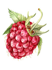 Watercolor raspberry isolated on transparent background