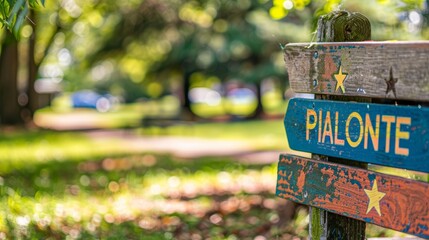 A detailed view of a colorful street sign at a park indicating designated picnic spots