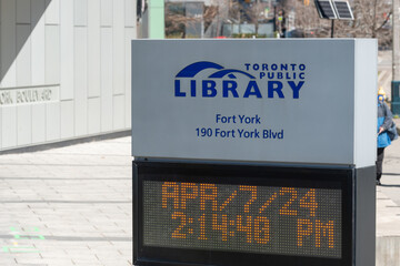 Fototapeta premium sign outside Toronto Public Library - Fort York Branch located at 190 Fort York Boulevard