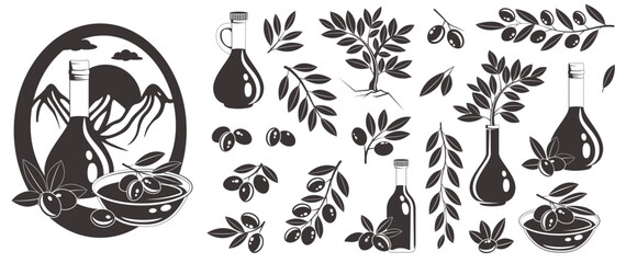 Olive branches with olives, logo for an olive press