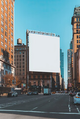 Fototapeta na wymiar advertising billboard white mockup on top of buildings 