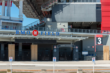 Fototapeta premium sign for BMO Field an outdoor stadium located at Exhibition Place in Toronto, Canada (MLS, CFL sporting events venue)