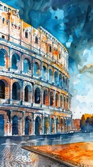 The painting depicts the iconic Colosseum in Rome, capturing its grandeur and historical significance. The artist has skillfully portrayed the architectural details and the surrounding atmosphere, sho