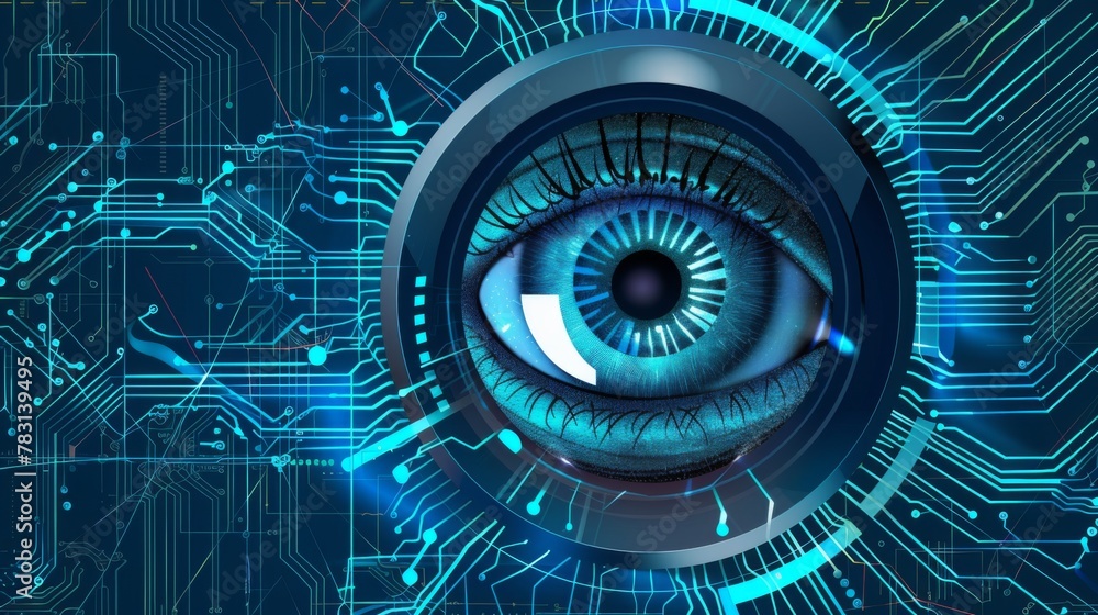 Poster computer circuit board with eye in center