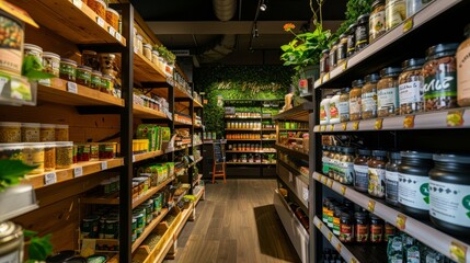 A view of a store section overflowing with shelves stocked with a variety of organic and health foods