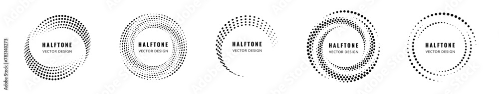 Poster dotted circular logo. circular concentric dots. halftone fabric design element for various purposes.