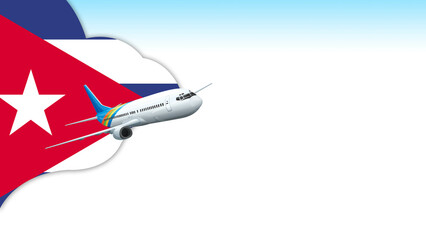 3d illustration plane with Cuba flag background for business and travel design