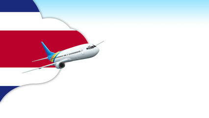 3d illustration plane with Costa Rica flag background for business and travel design