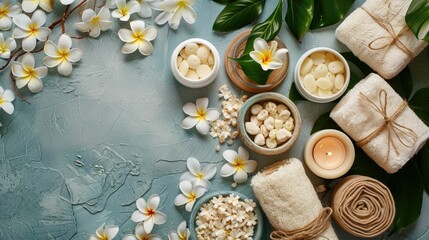 Fototapeta na wymiar Spa Day Relaxation Items Arranged for a Soothing Mother s Day and Pampering Experience