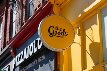 Fototapeta premium exterior projecting sign of the Goods, a health food store, located at 1170 Queen Street West in Toronto, Canada