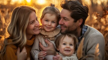 Heartwarming Family Embracing in Picturesque Autumn Scenery