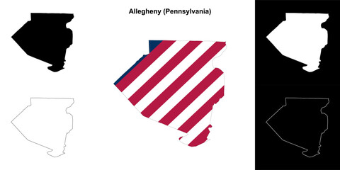 Allegheny County (Pennsylvania) outline map set - obrazy, fototapety, plakaty