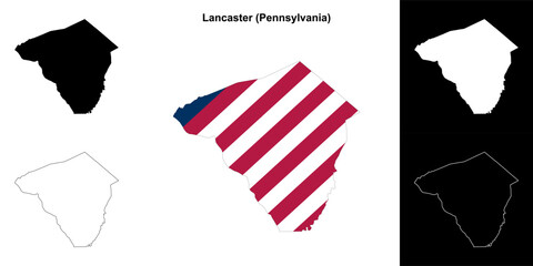Lancaster County (Pennsylvania) outline map set - obrazy, fototapety, plakaty