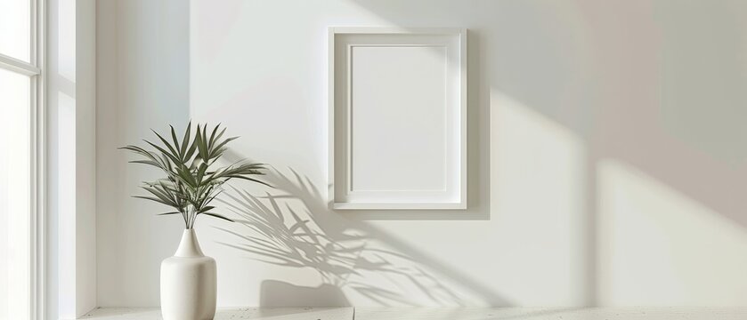 White frame mockup on white wall, 3:4 ratio, 30x40 cm, 18x24". empty poster frame mock up,. 3d rendering, interior of a room blanko